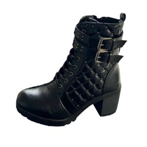 Olivia‎ + Kate Ryder Quilted Studded Moto Combat Moto Biker Boots